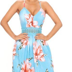 Fashion Nova Holy Slit Sleeveless Maxi Dress Blue Combo Size L